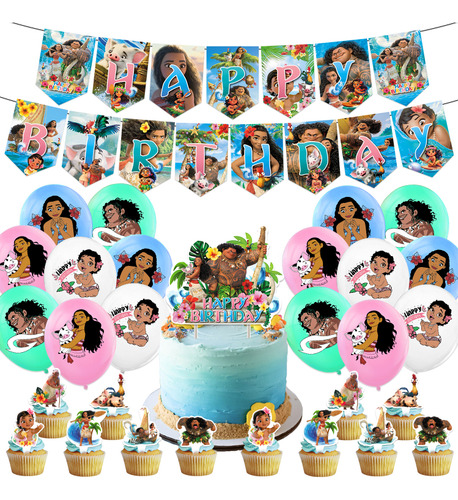 Kit Fiesta Moana Globos Cumpleaños Decoracións