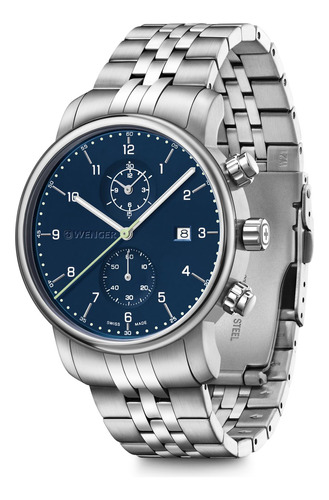 Reloj Urban Classic Chrono Correa De Acero Inox, Dial Azul