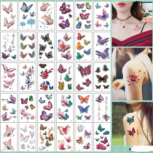 Tatuaje Temporal Mariposas 30 Plantillas Tatto Cuello Brazo Color Butterflies Butterflies