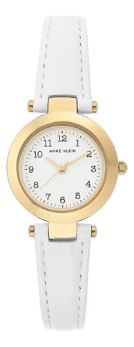 Reloj Mujer Anne Klein Correa De Piel 27 Mm Ak/3522wtwt Correa Blanco Bisel Dorado Fondo Blanco