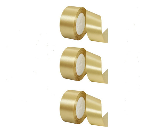 3 Rollos De Liston Satinado De Decoracion 3.8cm 68.4 Metros Champán Dorado Champán Dorado