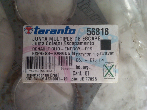 Junta Empacadura Escape Renault Clio Energy R19 Kango Expres