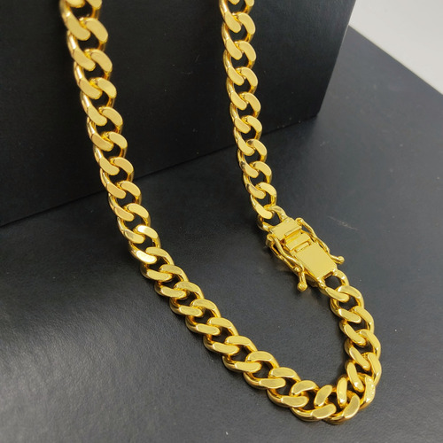 Corrente Pitbull Grossa 10mm Fecho 750 Banhada A Ouro 18k Cor Dourado