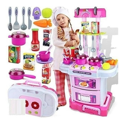 Imagen 4 de 6 de Cocinita Infantil+sonido+luz+43 Accesorios + Valija!!!!