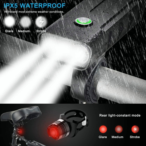 Lámpara Usb Recargable 1000 Lúmenes Impermeable Bicicleta