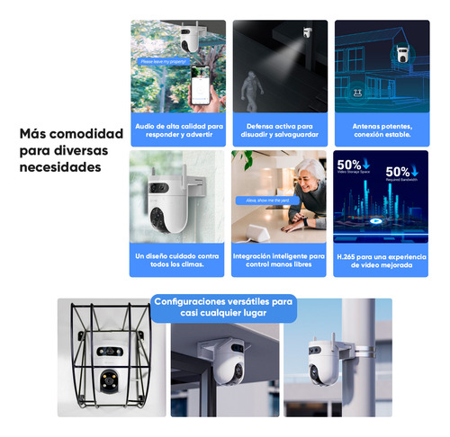 Cronos Kit Cámara Ezviz H9c-256-protec + Esctructura Metalica + Micro Sd 256gb Cámara Pt Doble Lente 10 Mp H9c Detección Humana Y Vehiculo Vision Nocturna A Color