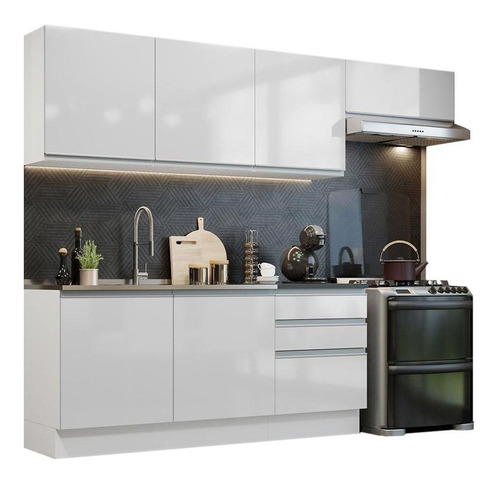 Cozinha Completa Mdf Acordes Madesa260003 C Armá Balcão Fbb Cor Branco