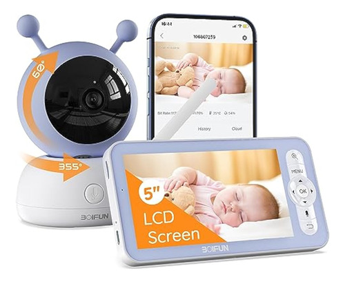 Boifun Monitor De Bebé De 5 Pulgadas, Monitor De Bebé Wifi
