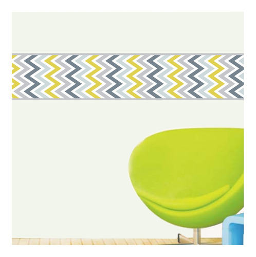 Faixa Border Adesivo Infantil Chevron Amarelo Cinza M2321