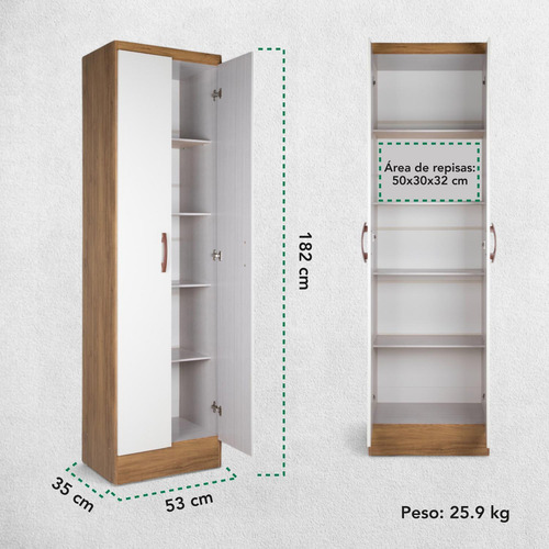Mueble Armario Closet Mdp Multiusos 2 Puertas Con Estantes Color Nogal Kingshouse