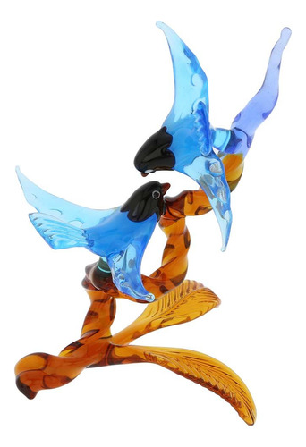 Pajaro Cristal Murano Rama Marron Dorado Color Azul