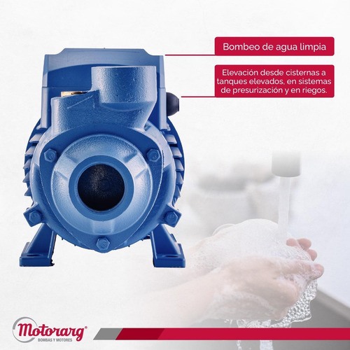 Bomba Periférica Motorarg Pf50 0.5hp 32mts 1700 L/hs 0.5 Hp Frecuencia 50 Hz Fase Eléctrica Monofásica Color Azul