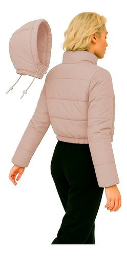 Campera Puffer De Dama Capucha Desmontable Ajustable - Arg02