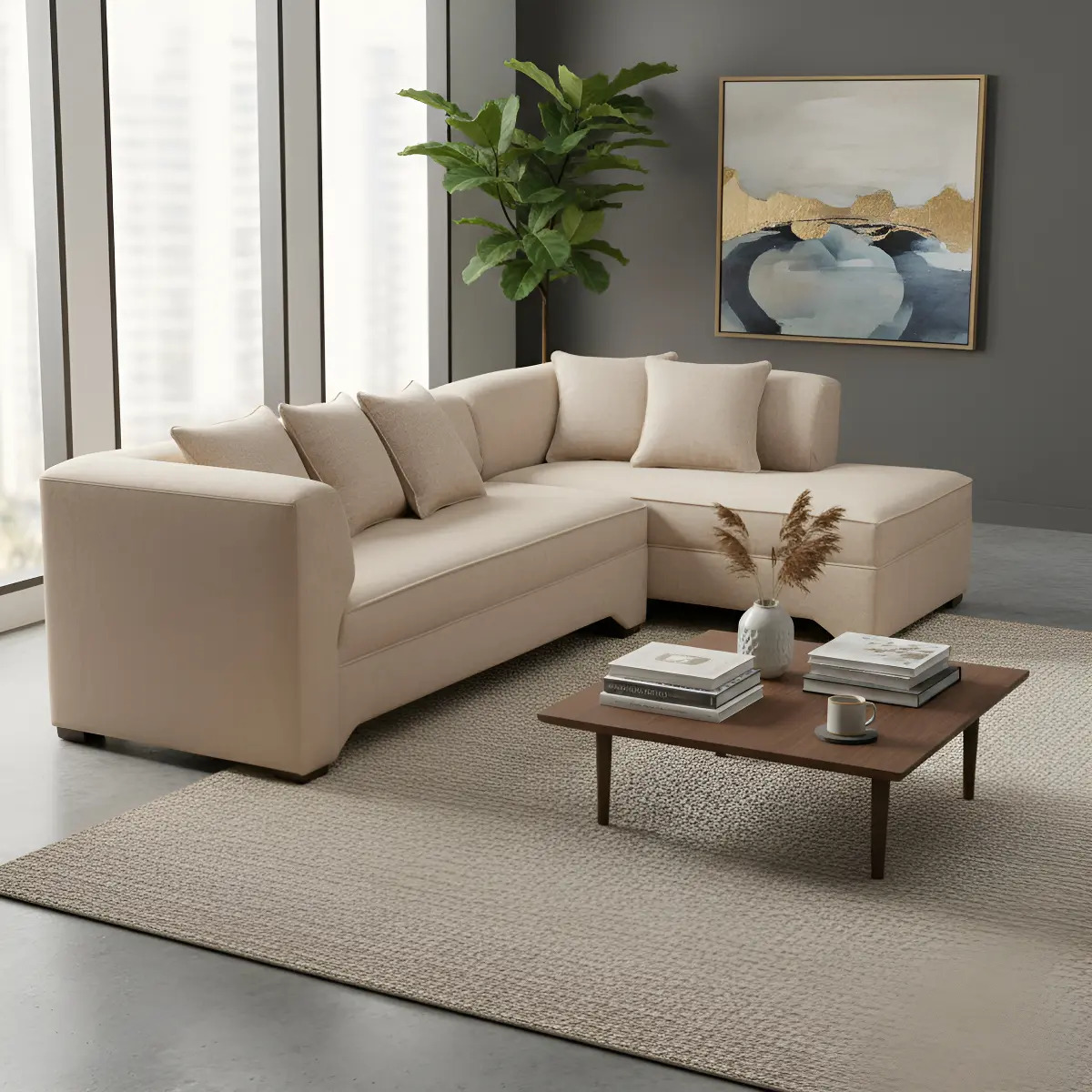 Sofá en l Muebles América Premium Metropolitan de 2 cuerpos tela lino color beige