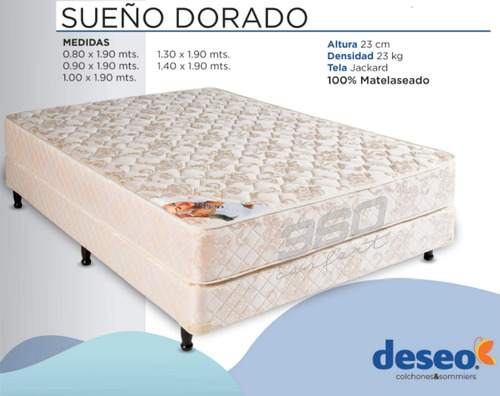 Imagen 2 de 6 de Colchón Deseo Sueño Dorado - 1 Plaza 80x190x23 Cuotas