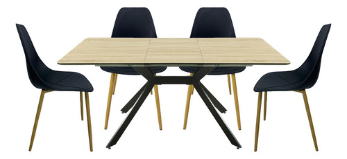 Set De Comedor Mesa Extensible 160x80 +4 Sillas Tulip Negras