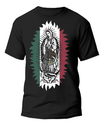Playera Negra Estampado Virgen De Guadalupe 100% Algodon 06