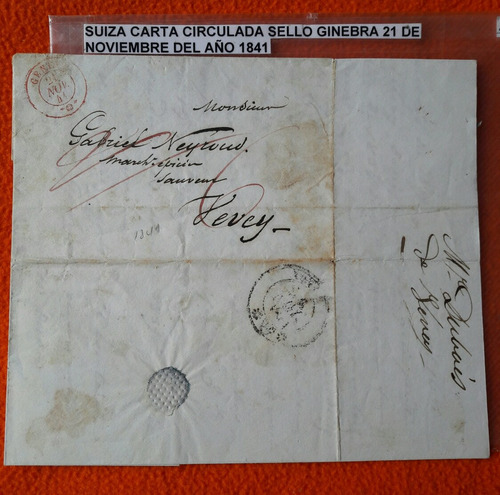 Suiza Carta Circulada Sello Ginebra 21 De Noviembre De 1841