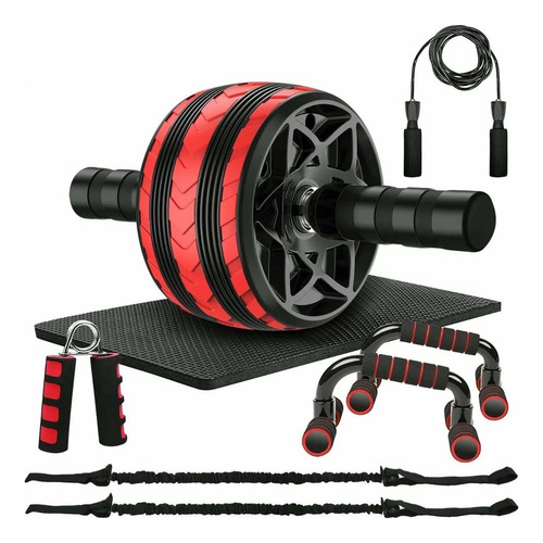 Kit Ejercitador Rueda Abdominales Barras Push-up Cuerda