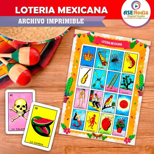 Lotería Mexicana Digital Imprimible 400 Tablas Únicas M7