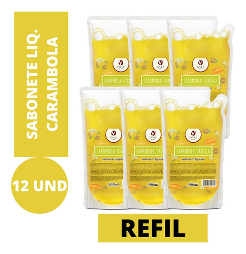 Imagem 1 de 2 de Sabonete Líquido Refil Viver Mais Carambola 500ml 12 Un.
