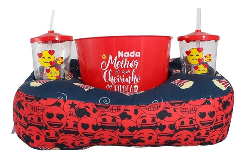 Kit Almofada De Pipoca Emoji Cheiro De Pipoca + 2 Copos Cor Preto