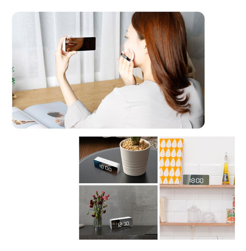 Reloj Despertador Con Espejo Multifuncional, Pantalla Led Di