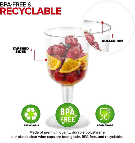 Copas De Vino De Plástico Transparente 5 Onzas 40 Unidades