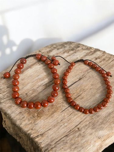 Dúo Pulseras Pareja De Jaspe Rojo 6 Y 8 Mm Ajustable Jaspe Rojo 5 Cm 18 Cm