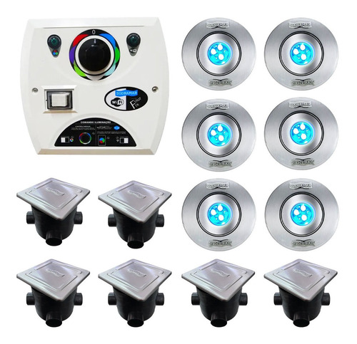 Kit 6 Hiper Leds 9w Inox Rgb + Comando Wifi Sodramar