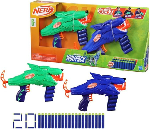 Nerf Lanzador Con Diseño Lobo Con 20 Dardos (g0031) Multicolor