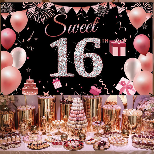 Cartel De Cumpleaños Con Texto En Inglés Sweet 16 , Decorac