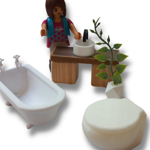 Miniatura Casas De Muñecas Baño Con Inodoro Y Bañera