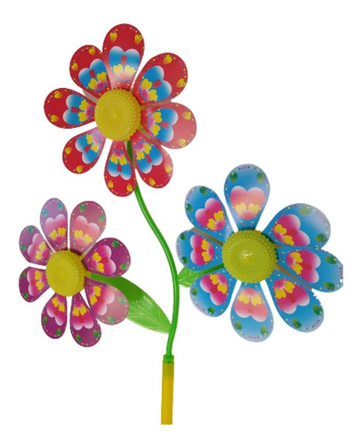 Imagem 2 de 2 de Kit 3 Catavento 3 Flores Artificial Decoração Festa E Jardim