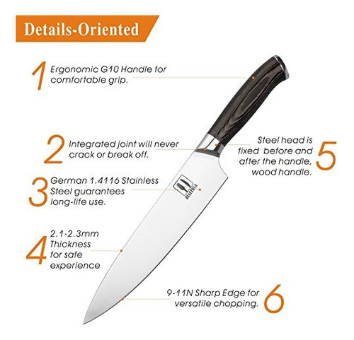 Cuchillo Profesional Allezola De 8 Pulgadas, Cuchillo De Coc