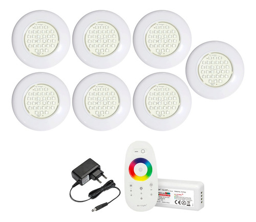 Kit 07 Super Led 20w Rgb + Central Com Fonte 12v P/ Piscina