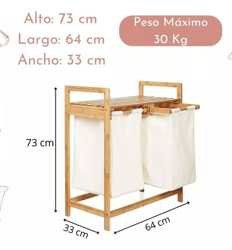 Cesta Canasto De Ropa Sucia Con Soporte De Bambu 73 Cm