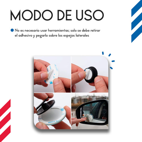 Juego De Espejos Convexos Para Auto Diler Auxiliar De Punto Ciego Para Retrovisores Laterales Con Gran Angular 360° Ajustable Y Sin Marco