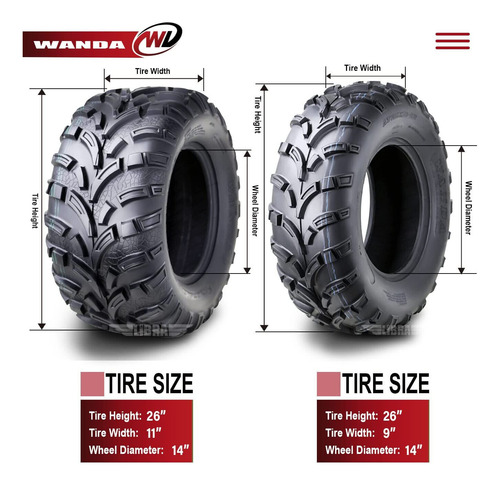 14-15 Cam Am Commander E Lsv Atv Tire Set 26x9-14 26x11- Ugg