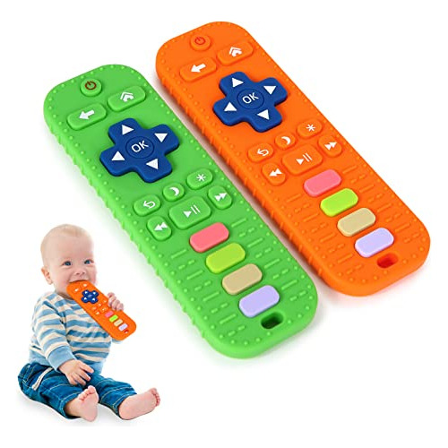 2 Pack Remote Teether For Baby, Silicone Teethers For B...