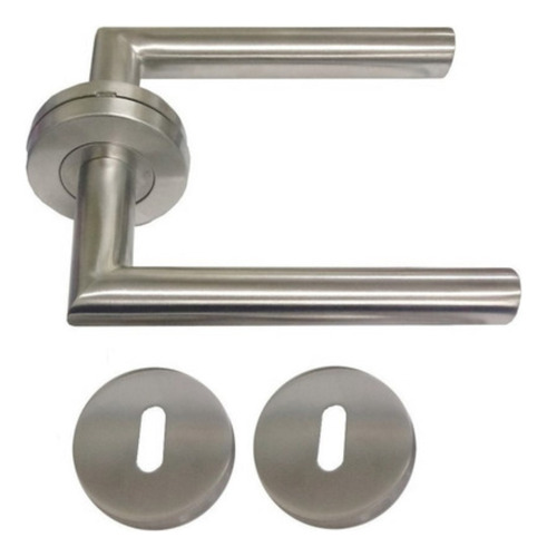 Combo N 10 Cerradura Reversible De Baño Frente Angosto + Manija Doble Acero Inoxidable + Pomo De Baño Acero Inoxidable