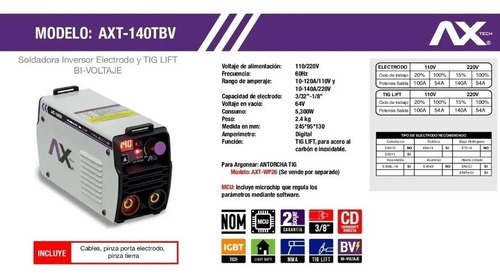 Kit Soldador Inversor Bivoltaje + Careta Axtech Axt-p140tbv