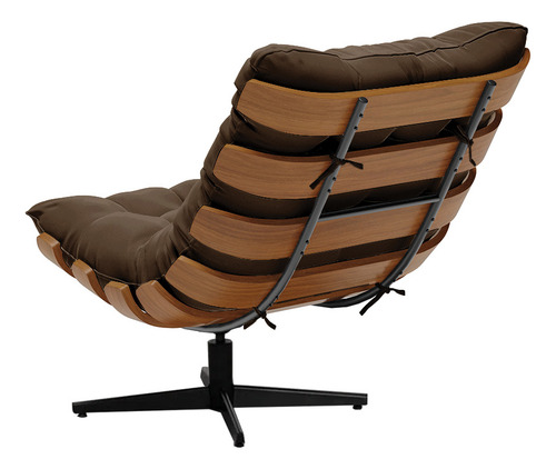 Poltrona Giratória Costela Suede Marrom Base Cromada