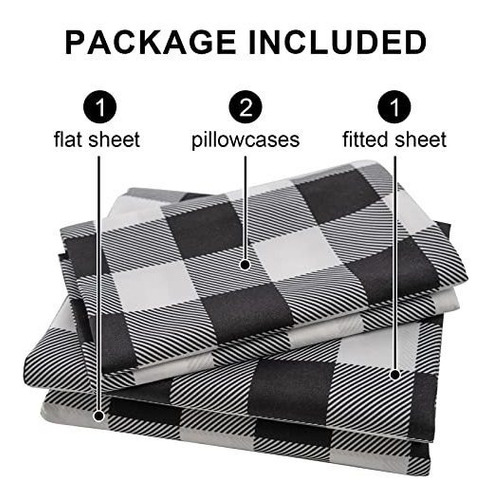 Juego Sábanas Onlimet Queen Size - 4 Piezas, Negro Y Blanco