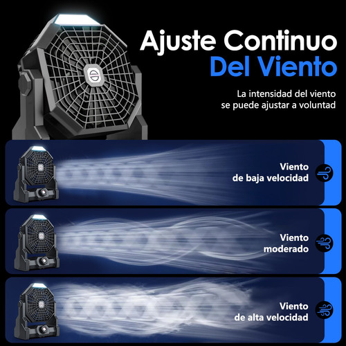 Ventilador De Camping Recargable Portátil Con Luz Led