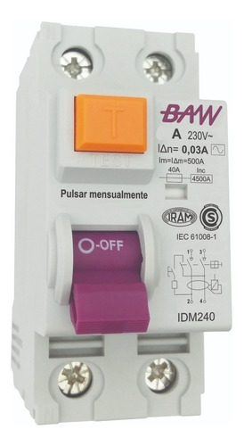Imagen 1 de 7 de Disyuntor Bipolar 25a 2x25 30ma Baw 2 X 25a