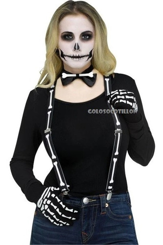Tirador Guantes Y Moña De Esqueleto Disfraz Halloween Fiesta