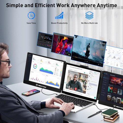 Maxfree S2 Monitor Triple Para Computadora Portátil, Extenso
