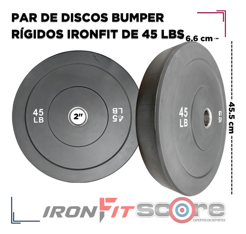 Par Bumpers Rígidos Ironfit 45lbs Discos 2 Pulgadas Caucho