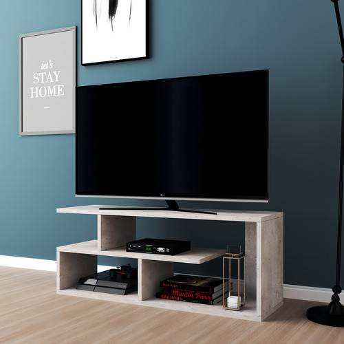 Mesa Para Lcd Led Living Cajonera Panel Modular Moderno Color Marrón Claro